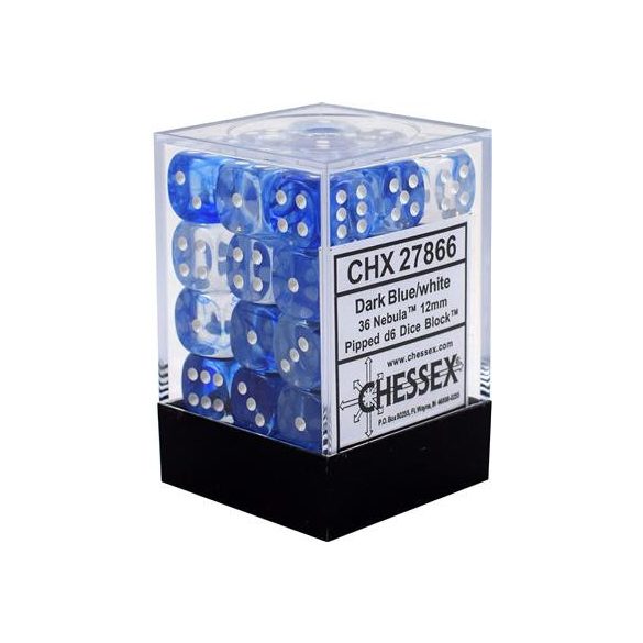 Chessex Signature 12mm d6 with pips Dice Blocks (36 Dice) - Nebula Dark Blue w/white-27866