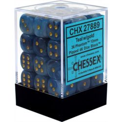 Chessex Signature 12mm d6 with pips Dice Blocks (36 Dice) - Phantom Teal w/gold-27889