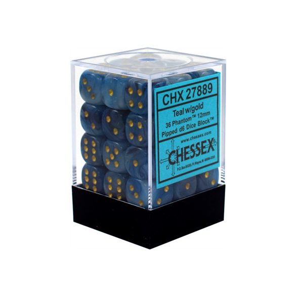 Chessex Signature 12mm d6 with pips Dice Blocks (36 Dice) - Phantom Teal w/gold-27889