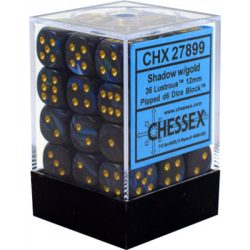 Chessex Signature 12mm d6 with pips Dice Blocks (36 Dice) - Lustrous Shadow w/gold-27899