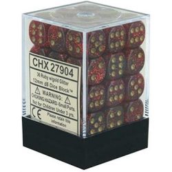 Chessex Signature 12mm d6 with pips Dice Blocks (36 Dice) - Glitter Polyhedral Ruby/gold-27904