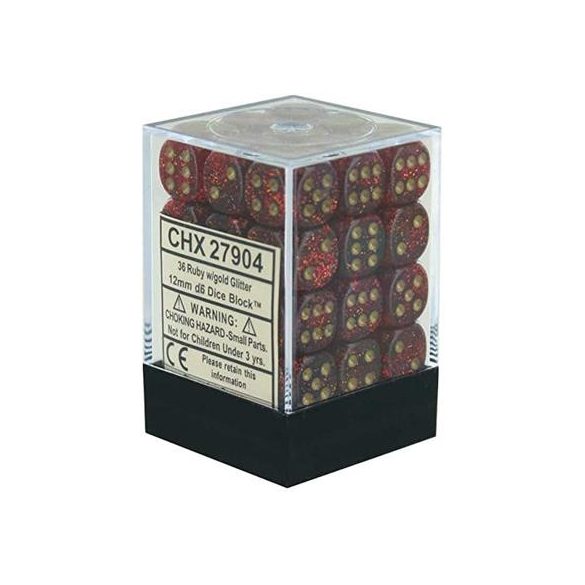 Chessex Signature 12mm d6 with pips Dice Blocks (36 Dice) - Glitter Polyhedral Ruby/gold-27904