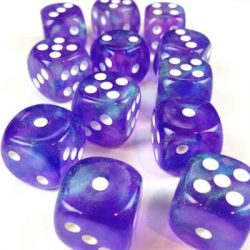 Chessex Borealis 16mm d6 Purple/white Luminary Dice Block (12 dice)-27777