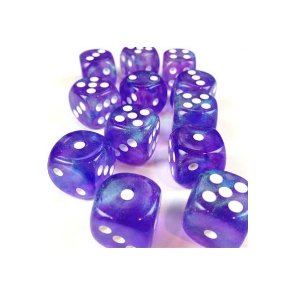 Chessex Borealis 16mm d6 Purple/white Luminary Dice Block (12 dice)-27777