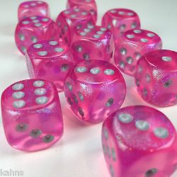 Chessex Borealis 16mm d6 Pink/silver Luminary Dice Block (12 dice)-27784