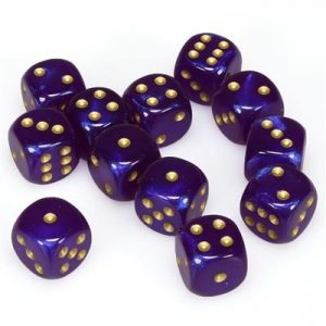 Chessex Borealis 16mm d6 Royal Purple/gold Luminary Dice Block (12 dice)-27787