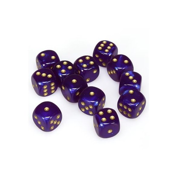 Chessex Borealis 16mm d6 Royal Purple/gold Luminary Dice Block (12 dice)-27787