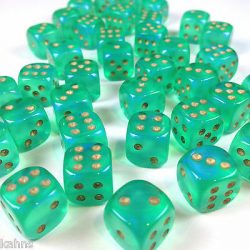 Chessex Borealis 12mm d6 Light Green/gold Luminary Dice Block (36 dice)-27975