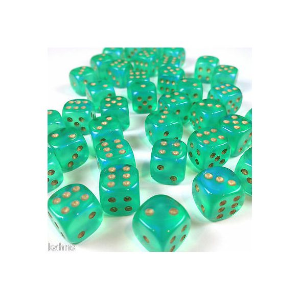 Chessex Borealis 12mm d6 Light Green/gold Luminary Dice Block (36 dice)-27975