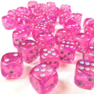 Chessex Borealis 12mm d6 Pink/silver Luminary Dice Block (36 dice)-27984