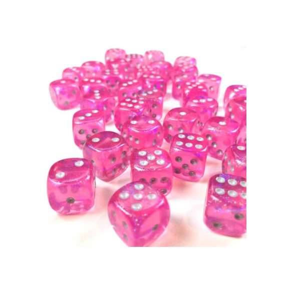 Chessex Borealis 12mm d6 Pink/silver Luminary Dice Block (36 dice)-27984