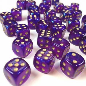 Chessex Borealis 12mm d6 Royal Purple/gold Luminary Dice Block (36 dice)-27987