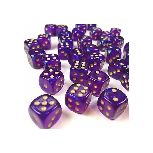 Chessex Borealis 12mm d6 Royal Purple/gold Luminary Dice Block (36 dice)-27987