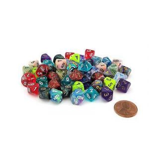 Chessex Bag of 50 Assorted loose Mini-Polyhedral d10s-LE916