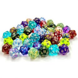 Chessex Bag of 50 Assorted loose Mini-Polyhedral d20s-LE917