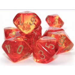 Gemini Translucent Red-Yellow/gold Set of 10 d10s-26268