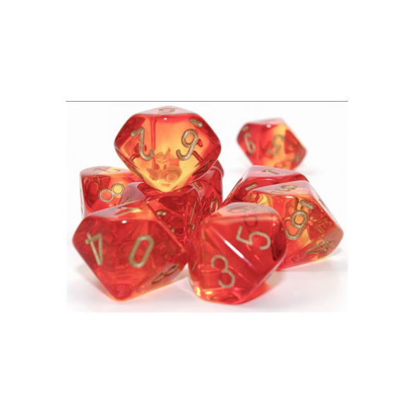 Gemini Translucent Red-Yellow/gold Set of 10 d10s-26268