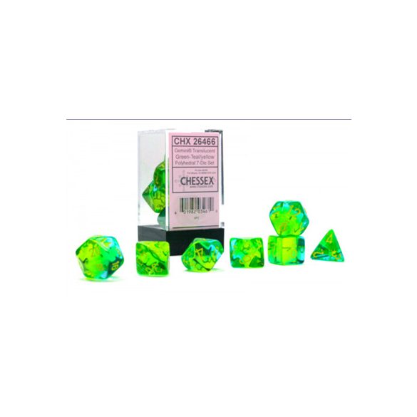 Gemini Polyhedral Translucent Green-Teal/yellow 7-Die Set-26466