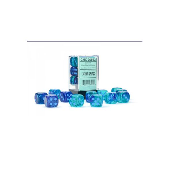 Gemini16mm d6 Blue-Blue/light blue Luminary Dice Block (12 dice)-26663