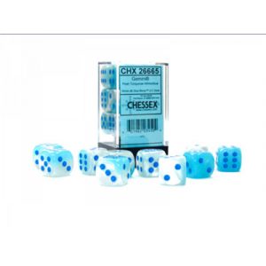 Gemini 16mm d6 Pearl Turquoise-White/blue Luminary Dice Block (12 dice)-26665