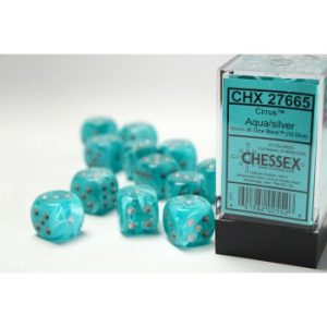 Chessex dobókocka szett - hat oldalú (16 mm) - vízkék/ezüst (12 db)